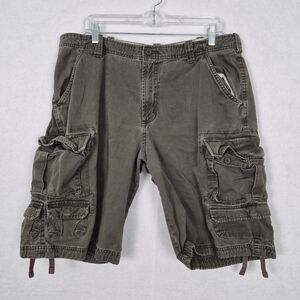 Lee Dungarees Y2k Sz 34 Olive Green Cargo Shorts Worn In Pockets Grunge Skater